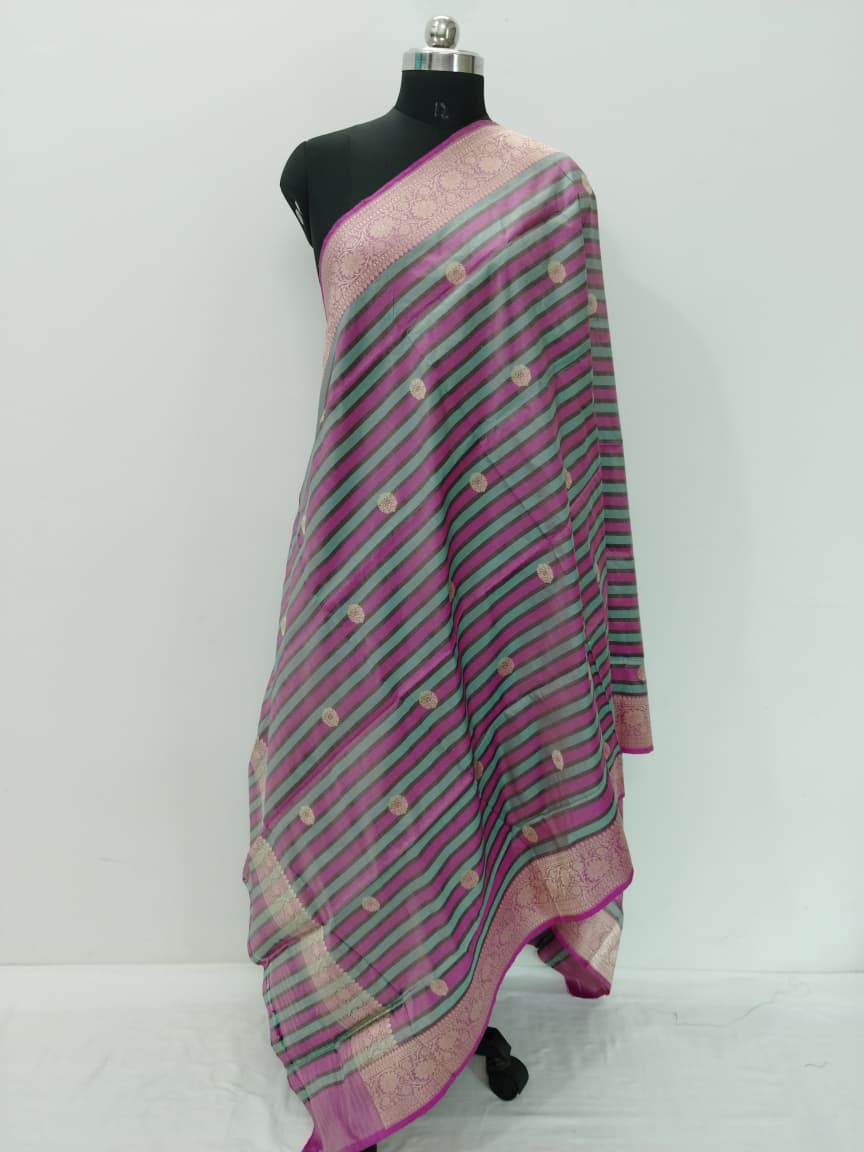 Handloom Banarasi Silk Pure Katan Strips Dupatta