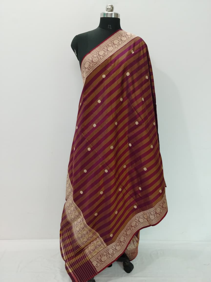 Handloom Banarasi Silk Pure Katan Strips Dupatta