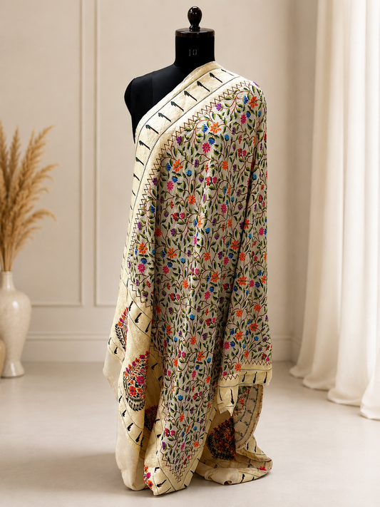 Pure Moonga Silk Banarasi Handloom Dupatta on mannequin